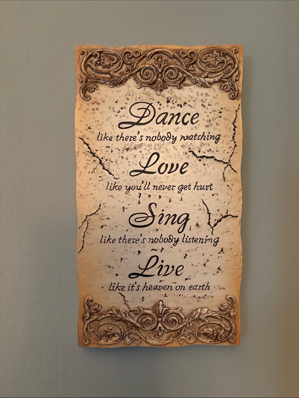 Inspirational Wall Plaque - Beige and Brown "Dance Love Sing Live"